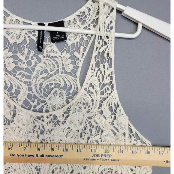 Boho Crochet Lace Tank Top Womens Small Ivory Sheer Festival New Directions - Picture 7 of 11